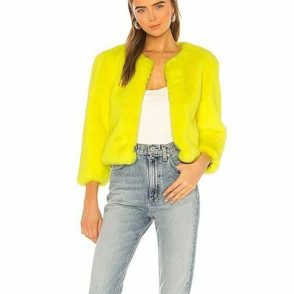 Central Park West New York  Chubbie Faux Fur Moto Jacket NWOT 298 Yellow… - Picture 1 of 13